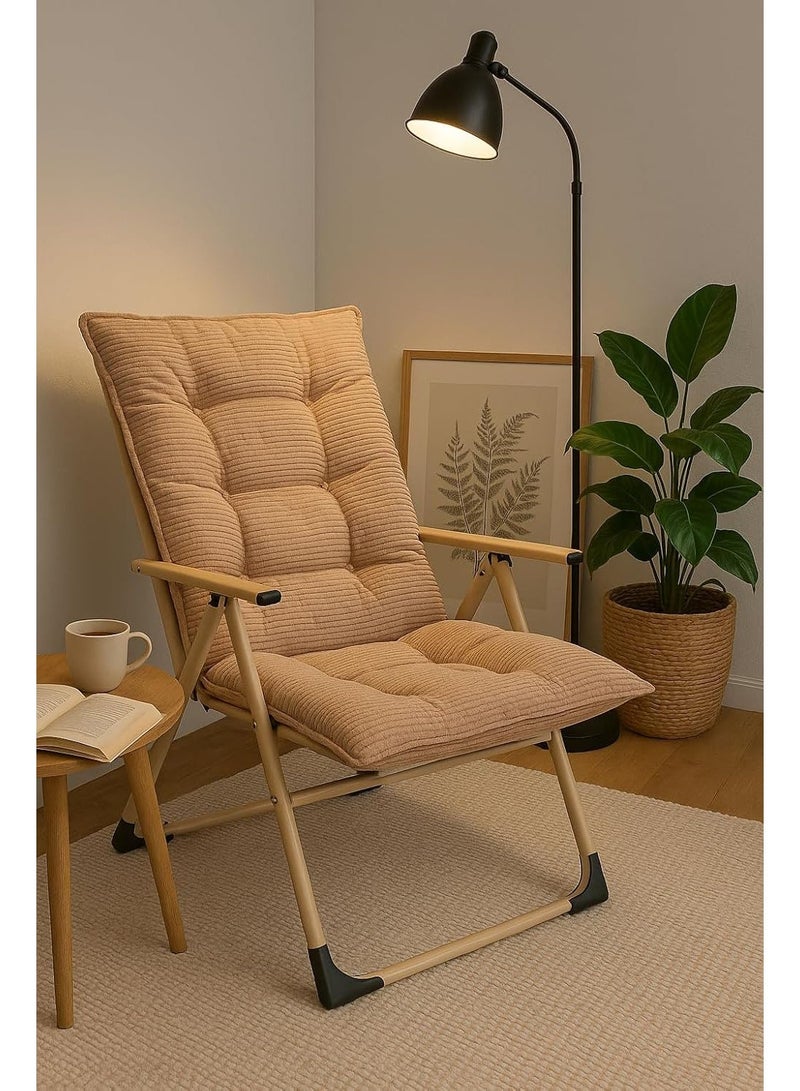 Folding Recliner Chair with Thick Padded Cushion – Adjustable Ergonomic Chair for Indoor and Outdoor Use, Sturdy Metal Construction and Premium Corduroy Cushion - Image 4